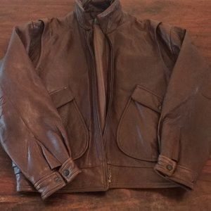 Men’s leather bomber jacket.
